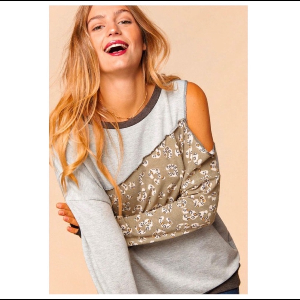 Cold Shoulder Floral Olive Top